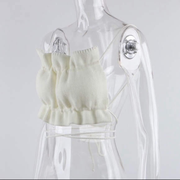 White knit bandeau ruffle top strap detail size xs - Picture 9 of 11